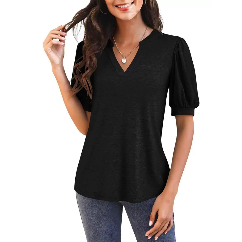 Rachel | Modisches Damen-Top mit V-Ausschnitt und Puffmuster
