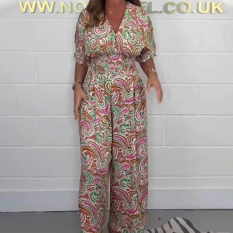 Emily | Stylischer Jumpsuit mit V-Ausschnitt und Druck für Damen