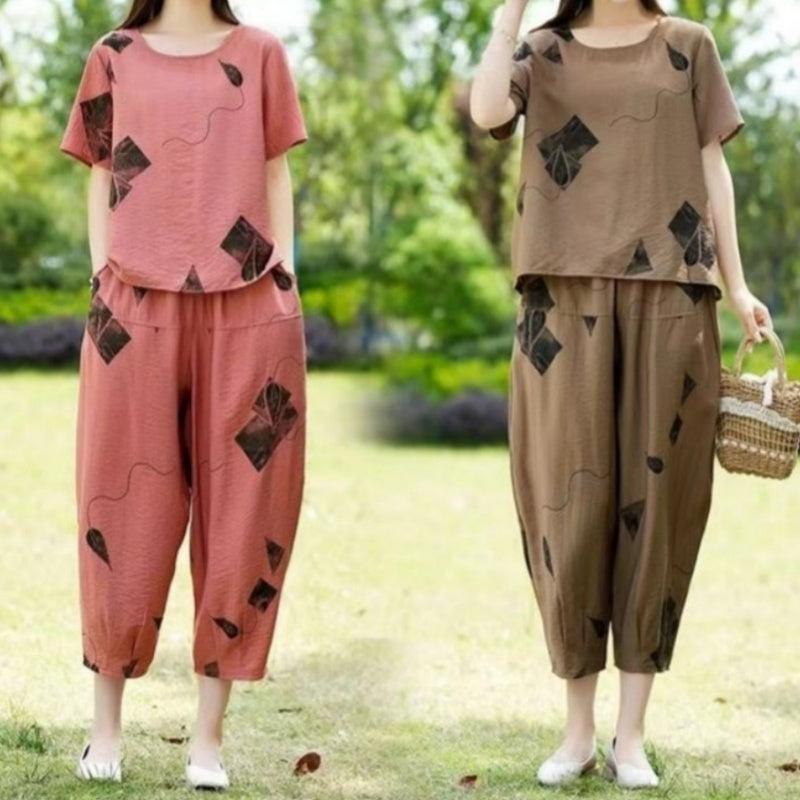Mazel | Modisches Damen-Set mit bedrucktem Oberteil und 7/8-Hose