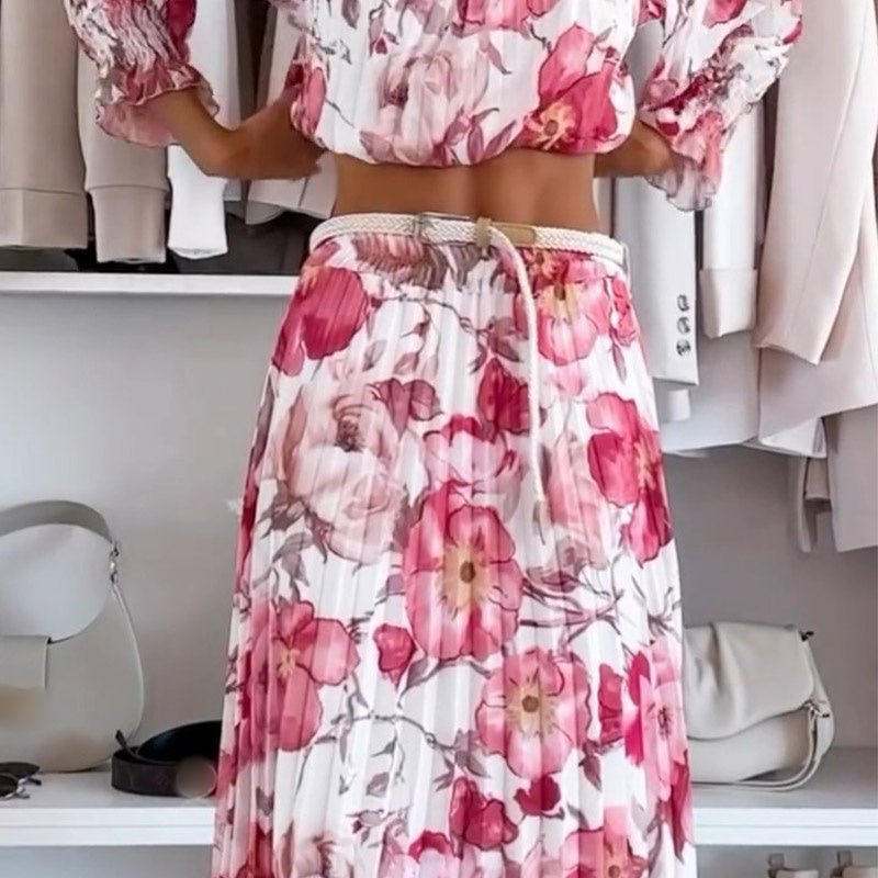 Zitah | Elegantes Blumen-Set: Schulterfreies Chemisier und Maxi-Jupe