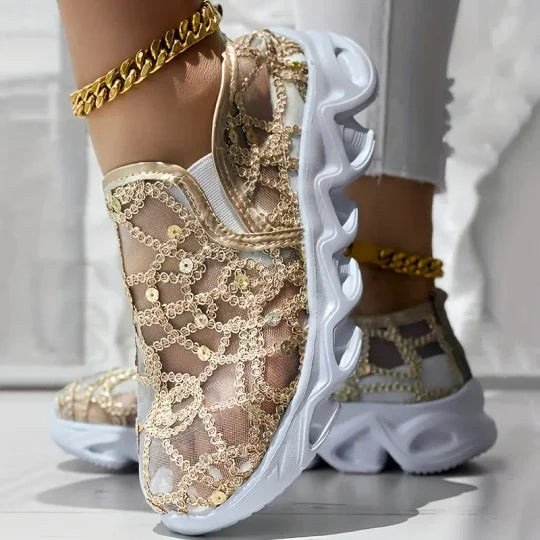 Dheri | Damen bestickte Spitze Mesh Sneakers