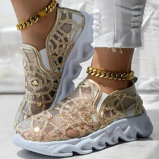 Dheri | Damen bestickte Spitze Mesh Sneakers