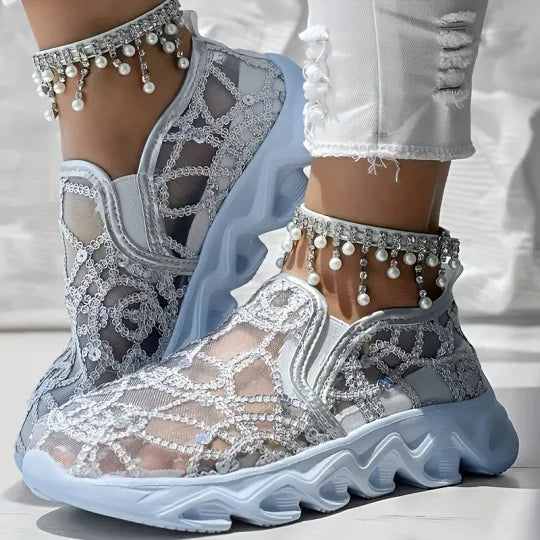 Dheri | Damen bestickte Spitze Mesh Sneakers