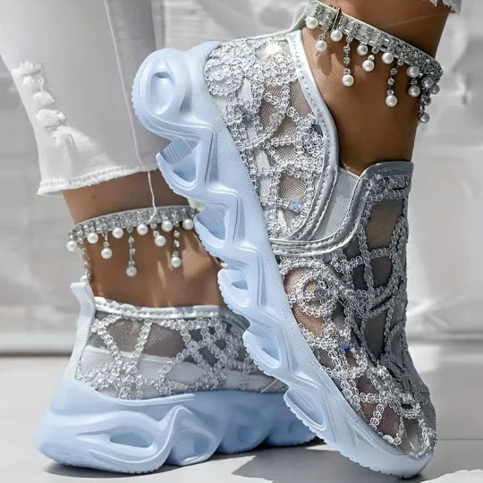 Dheri | Damen bestickte Spitze Mesh Sneakers