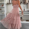 Kattie | Schickes Damen-Maxikleid aus Tüll mit Stufen und Spaghettiträgern