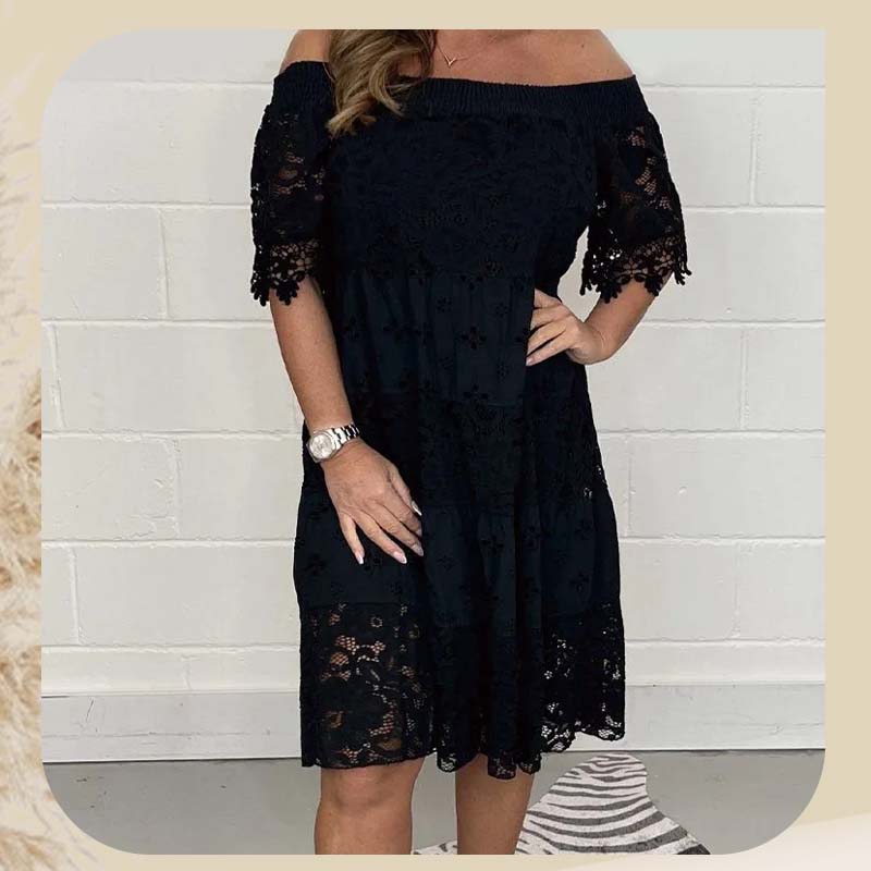 Leny | Schulterfreies Patchwork-Kleid