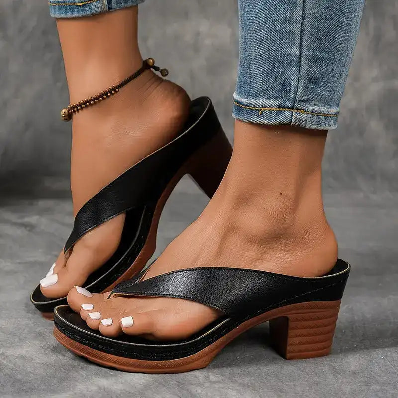 Marinna | Sommer Damen Flip Flops mit dickem Absatz