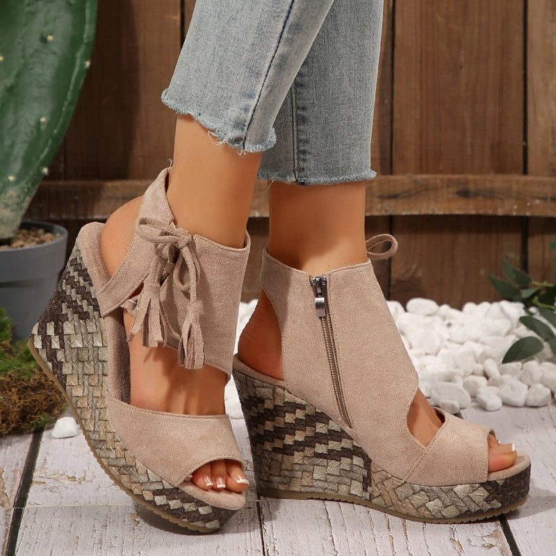 Aubrey | Bequeme Damen-Sandalen mit Keilabsatz und Quaste