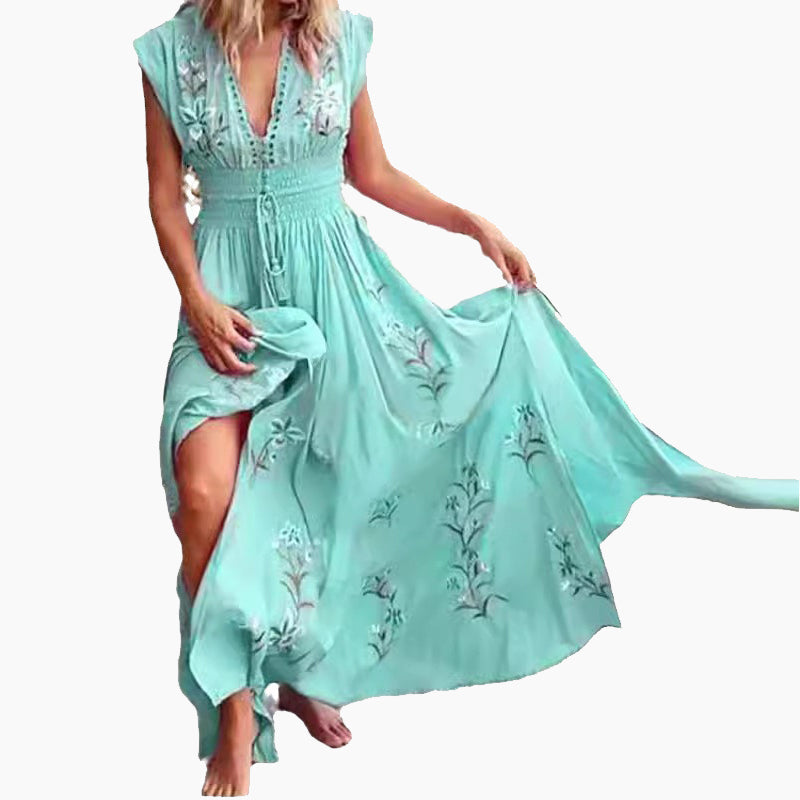 Ivory | Ärmelloses Sommer-Maxikleid mit eleganter Stickerei