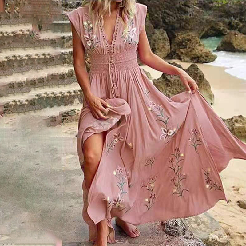 Ivory | Ärmelloses Sommer-Maxikleid mit eleganter Stickerei