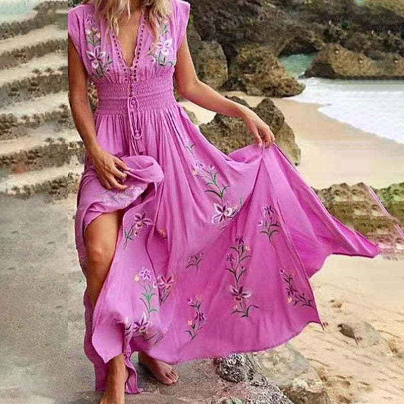Ivory | Ärmelloses Sommer-Maxikleid mit eleganter Stickerei