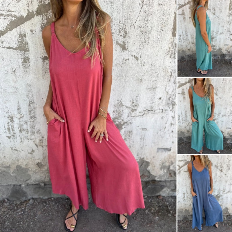 Jamy | Weites Bein V-Ausschnitt Jumpsuit mit Taschen