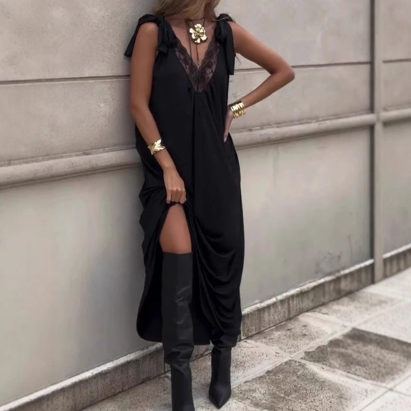 Yvette | romantisches Langkleid mit V-Ausschnitt und Spitze für Damen