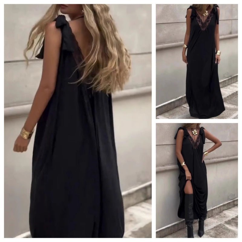 Yvette | romantisches Langkleid mit V-Ausschnitt und Spitze für Damen