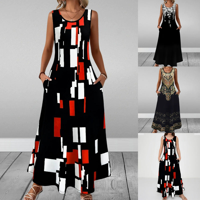 Abrianna | Ärmelloses elegantes Kleid mit Print