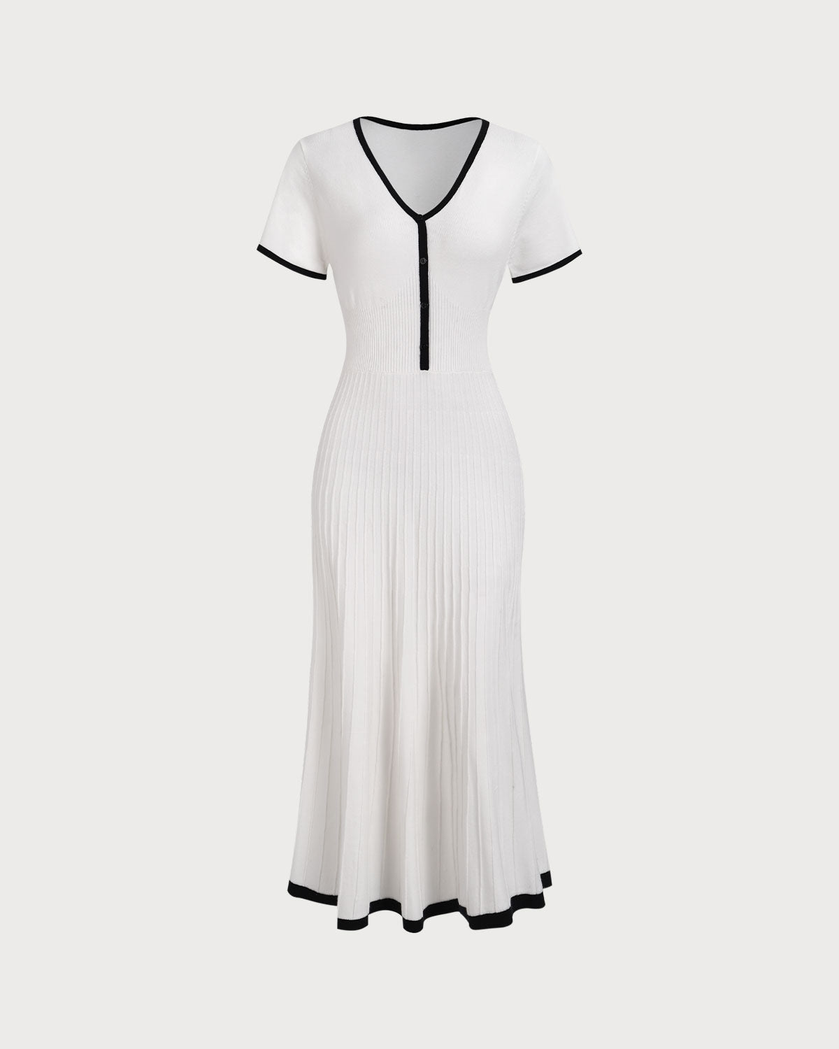 Celine | Weißes Strick-Midikleid mit Kontrast
