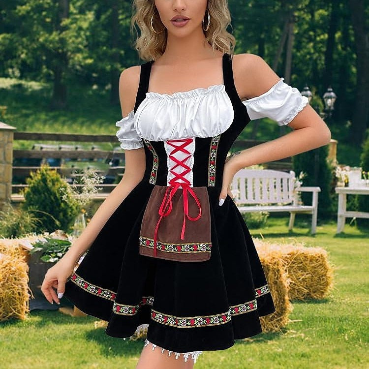 Damen Oktoberfest Kostüm Dirndl mit Schürze